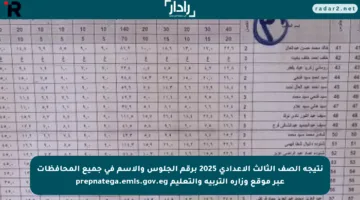 نتيجة الصف الثالث الإعدادي 2025 برقم الجلوس والاسم في جميع المحافظات عبر موقع وزارة التربية والتعليم prepnatega.emis.gov.eg